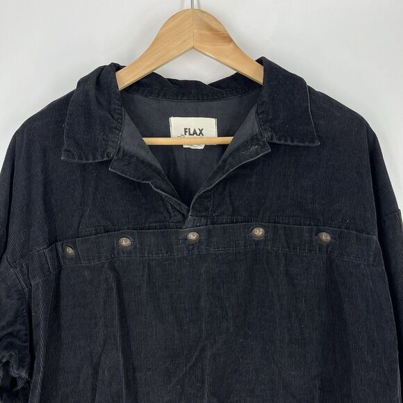 Flax Jeanne Engelhart Top Size Small Womens Black Corduroy Oversized Boxy Shirt - Picture 2 of 7
